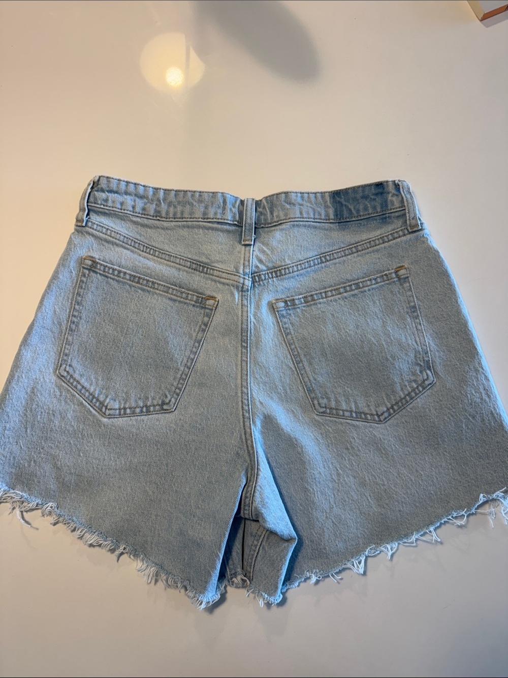 Abercrombie & Fitch Light Blue Distressed Frayed Hem Denim Shorts - Picture 3 of 3